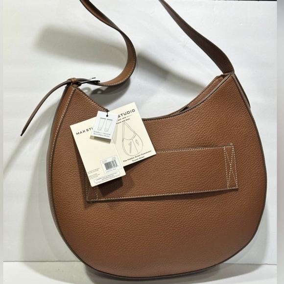 Max Studio XL Pebble Grain Commuter Travel Hobo Bag in Cognac Color - Picture 4 of 16